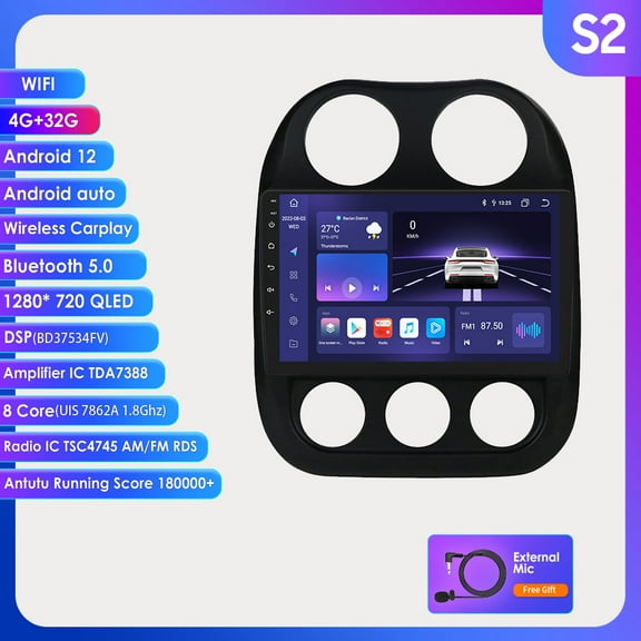 For Jeep Compass Patriot 2011-2017 Carplay Android 12.0 Wifi Bluetooth 8 Core Car Stereo Radio GPS Navigation Player
