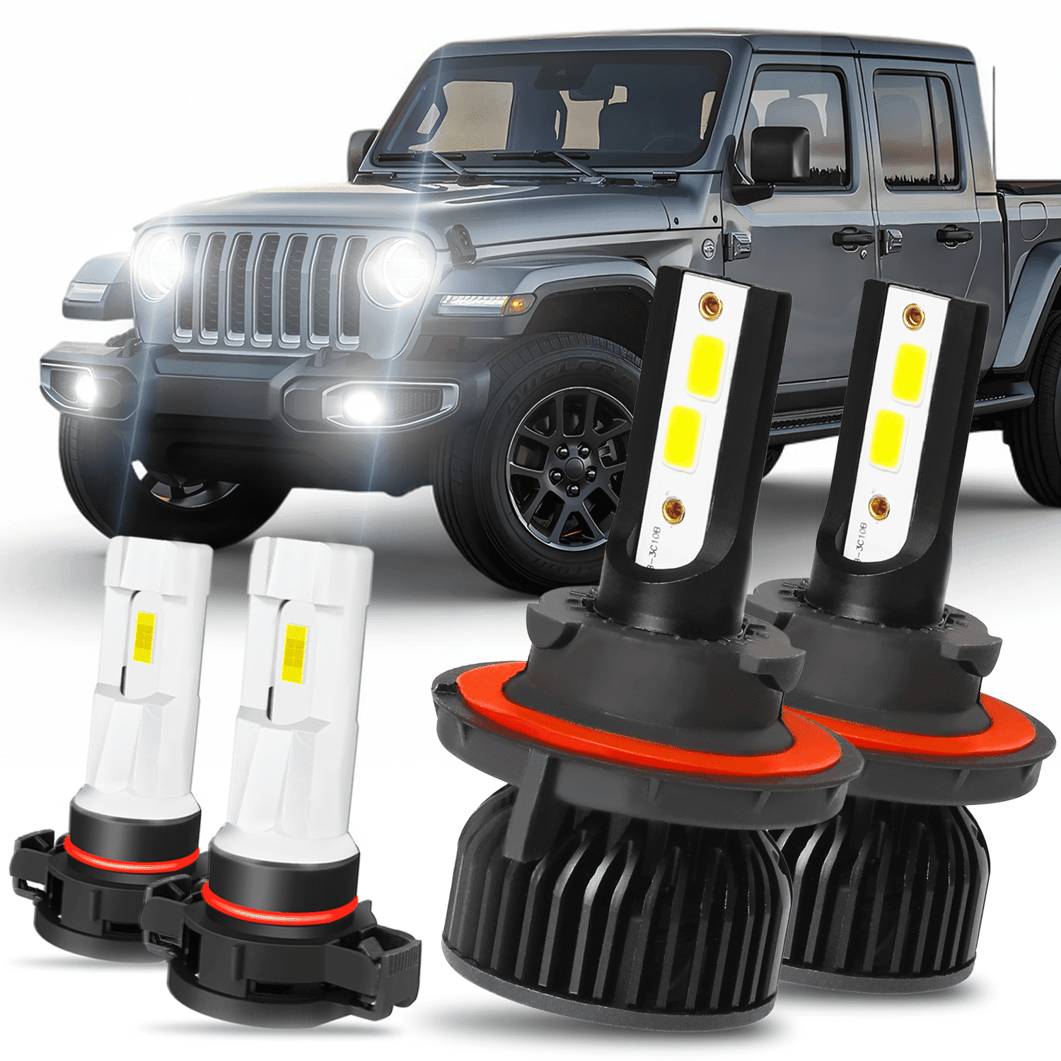 For Jeep Gladiator 2020 2021 2022 LED Headlight Hi-Lo Beam + Fog Light Bulbs Kit Super Bright White 4pack