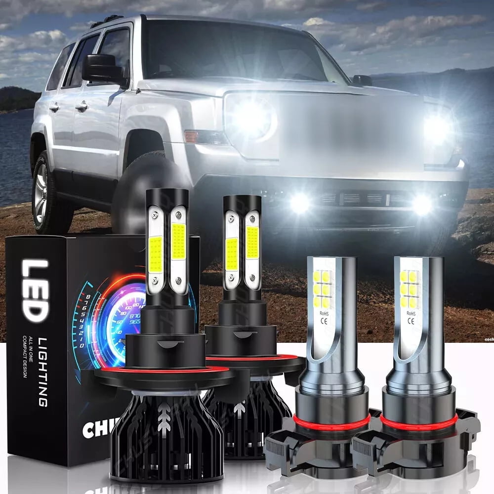 For Jeep Gladiator 2020-2023 4Pcs LED Headlight High Low Beam + Fog Light Bulbs Kit 6000K White