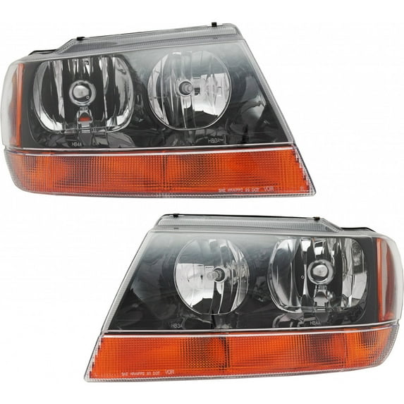 For Jeep Grand Cherokee 2004 Headlight Assembly Driver and Passenger Side Pair w/Bulbs Replaces CH2502138 CH2503138