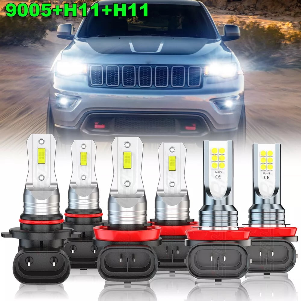 For Jeep Grand Cherokee 2015 2016 2017 2018 LED Headlight Hi-Lo Beam + Fog Light Bulbs Kit 6000K White 6x