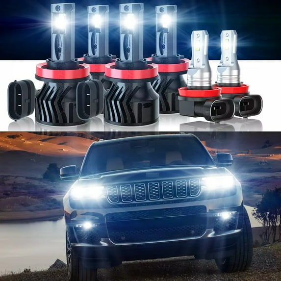 For Jeep Grand Cherokee 2019 2020 2021 - 6x LED Combo Hi-Lo Beam Headlight + Fog Light Bulbs Kit White