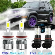 لجيب ليبرتي 2002 2003 2004 المصابيح الأمامية 9007 LED عالية ومنخفضة الشعاع + 9145 ضوء الضباب 4pc