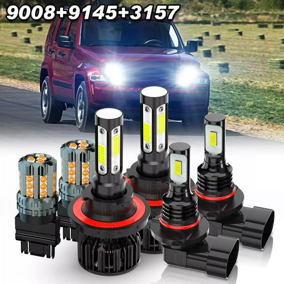 For Jeep Liberty 2008-2012 LED Headlight + Fog Light + Trun Signal Light Bulbs Upgrade Kit 6000K White 6x
