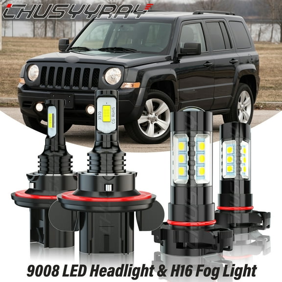 For Jeep Patriot 2010-2017 LED Headlight High Low Beam Fog Light Bulbs Kit 6000K White Qty 4