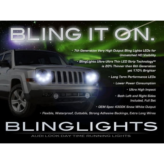 For Jeep Patriot LED DRL Head Light Strips DayTime Running Lamps Kit