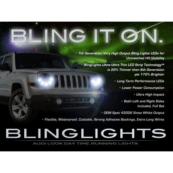 For Jeep Patriot LED DRL Head Light Strips DayTime Running Lamps Kit