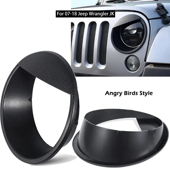 For Jeep Wrangler JK 07-18 2x ABS Front Headlight Trim Cover Angry Eyes Style