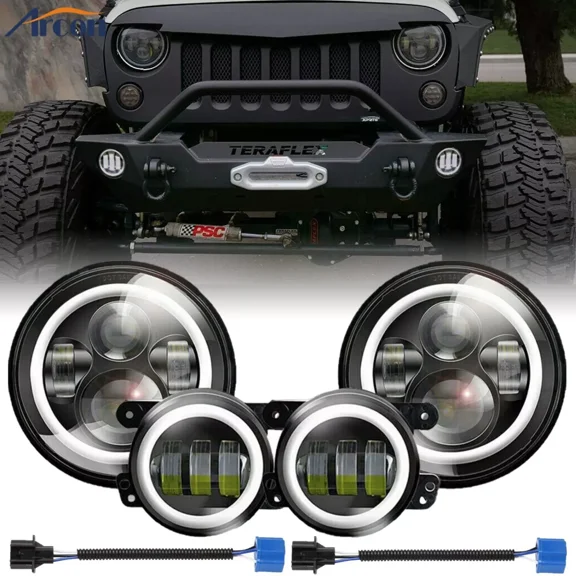 For Jeep Wrangler JK 2007-2017 7" Inch LED Headlights + 4" Fog Lights Combo Kit
