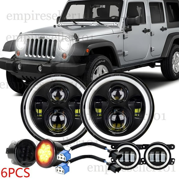 For Jeep Wrangler JK 2007-2018 Combo DOT 7'' LED Headlights Turn Fog Lights Kits