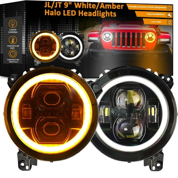 Upgraded 9" LED Headlights for Jeep Wrangler JL/JLU & Gladiator (2018-2023) - Halo Ring DRL, Anti-Glare Hi/Lo Beam, Weatherproof Housing