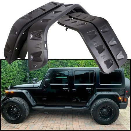 For Jeep Wrangler Wrangler JK Pocket Rivet Style Smooth Fender Flares w/LED Side