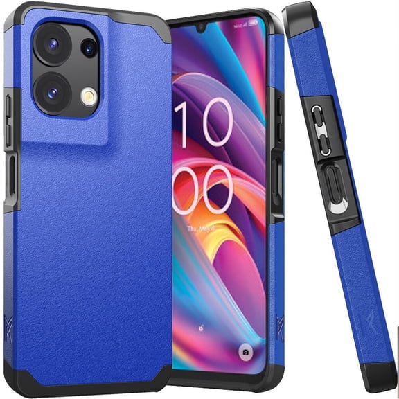 For Jitterbug Smart 5 Smart5 JBS5T513G Shockproof Hybrid Phone Cover Case + Tempered Glass - MK Blue