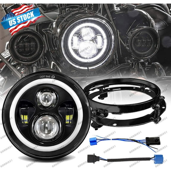 For Kawasaki Vulcan VN 500 750 800 900 1500 7" Headlight + Mount Ring Bracket