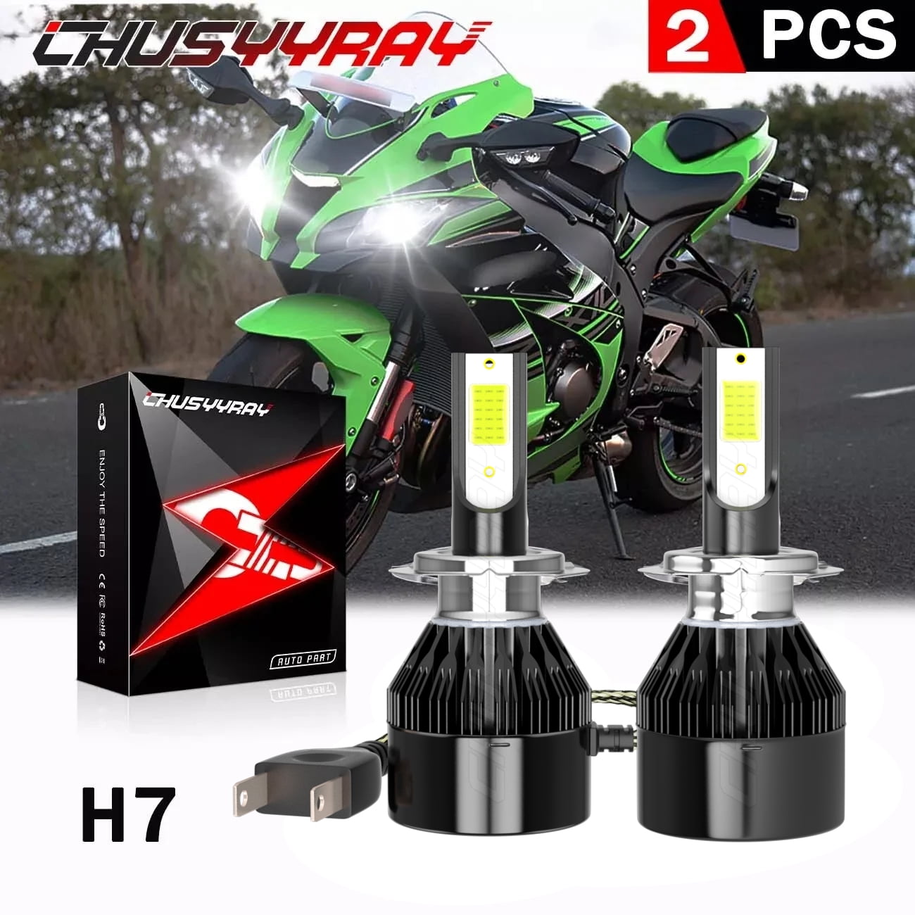 For Kawasaki ZX636 Ninja ZX-6R 2009-2015 Motorcycle H7 LED