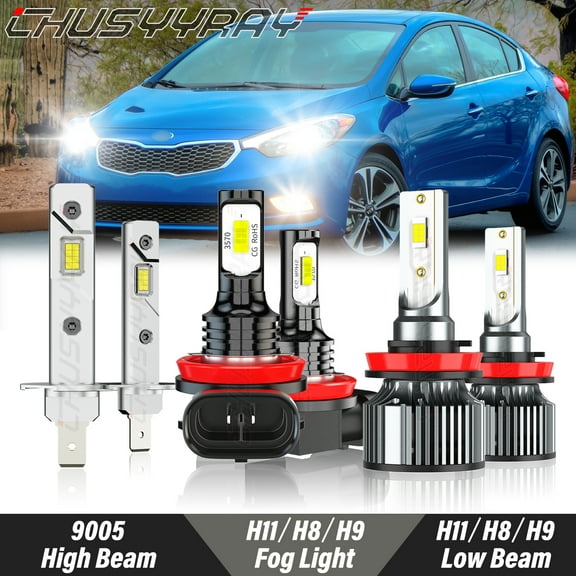 For Kia Forte 2014 2015 2016 LED Headlight High Low Beam Fog Light Bulbs Kit 6000K Crystal White 6x