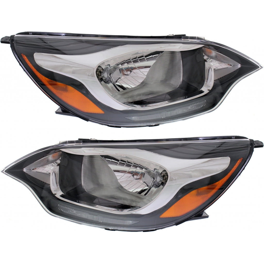 For Kia Rio Headlight Assembly 2012 13 14 15 16 2017 Pair Driver and Passenger Side Black Housing w/Bulbs CAPA Certified For KI2502159