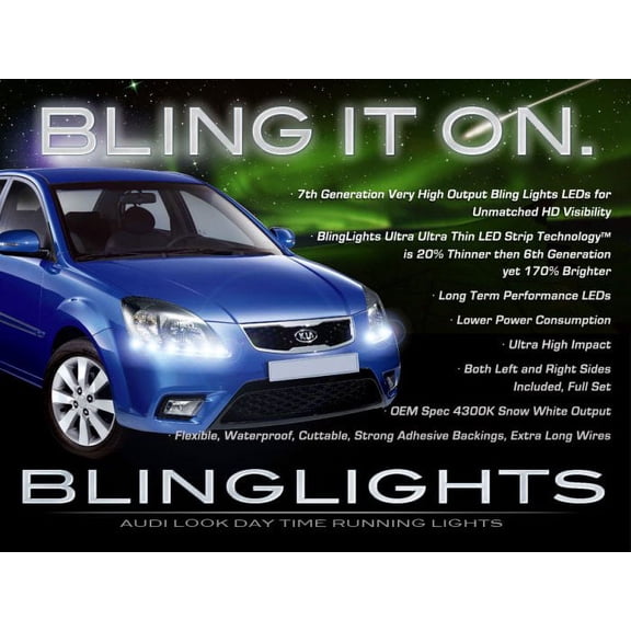 For Kia Rio Rio5 LED DRL Head Lamp Light Strips Day Time Running Kit