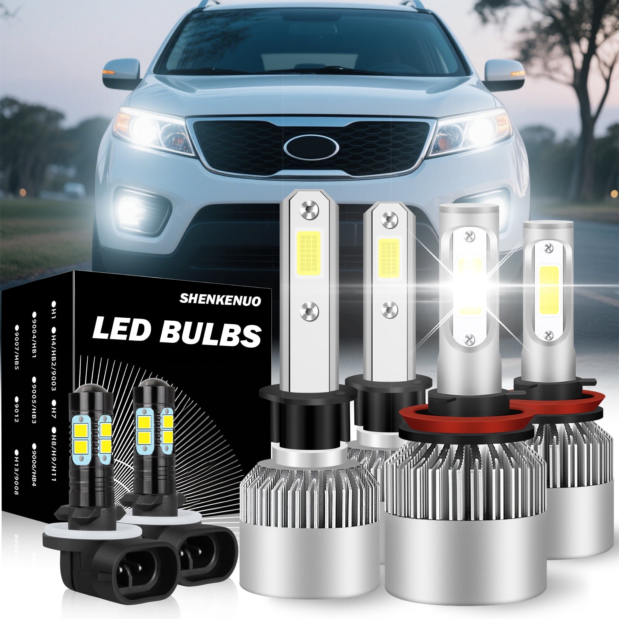 For Kia Sorento 2011 2012 2013 H1+H11 Headlight LED High Low Beam 881 Fog lights White 6000K 6x Bulbs