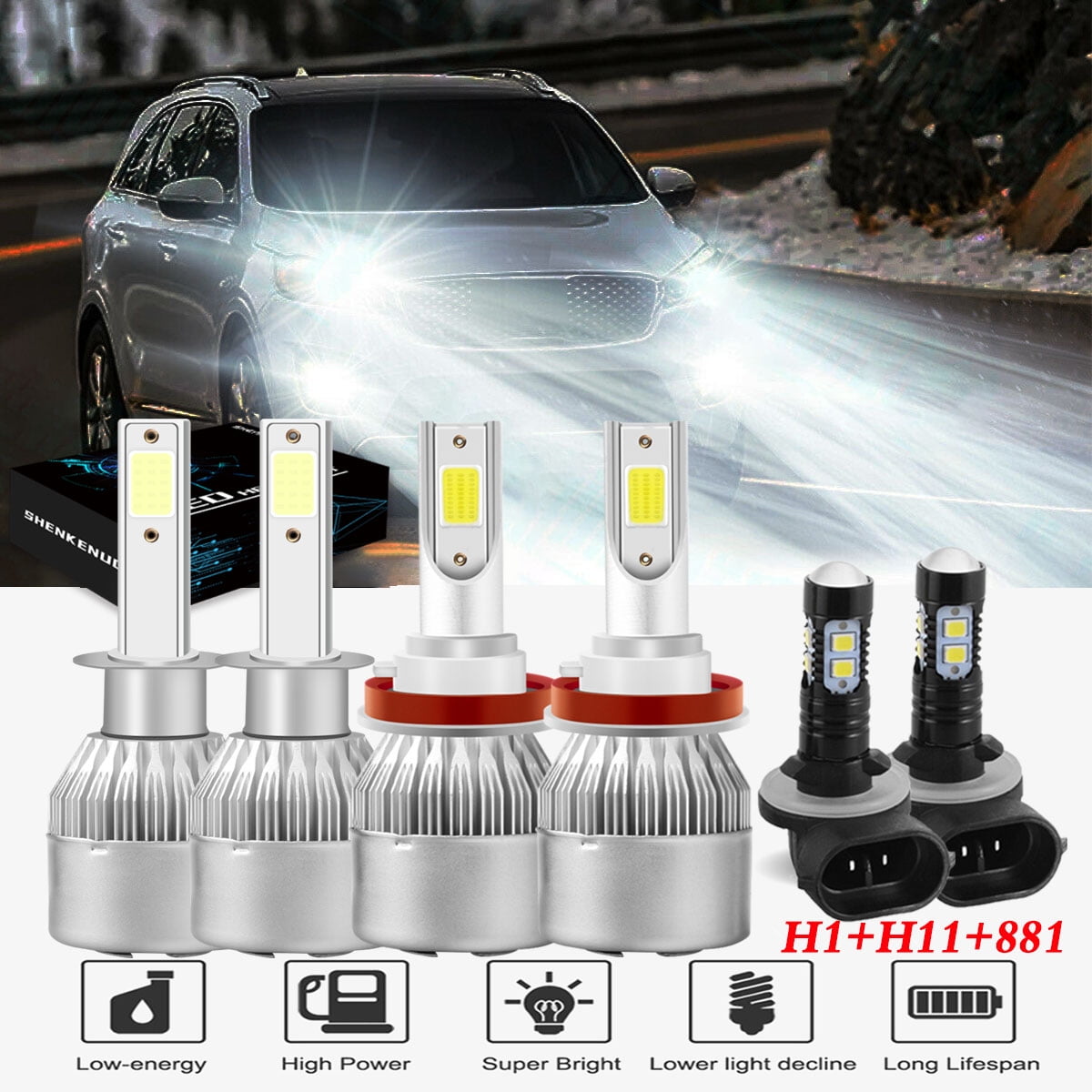 LED Headlights for Kia Sorento 20112013 H1 H11 High/Low Beam and 881 Fog Light Bulbs, 6pc Set