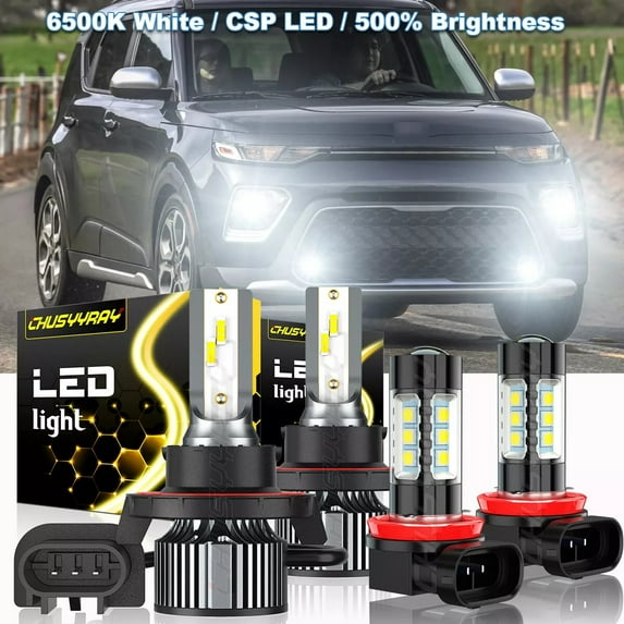 For Kia Soul 2017 2018 2019 - 4x Combo LED 9008 Headlight High Low Beam + H11 Fog Light Bulbs Kit White