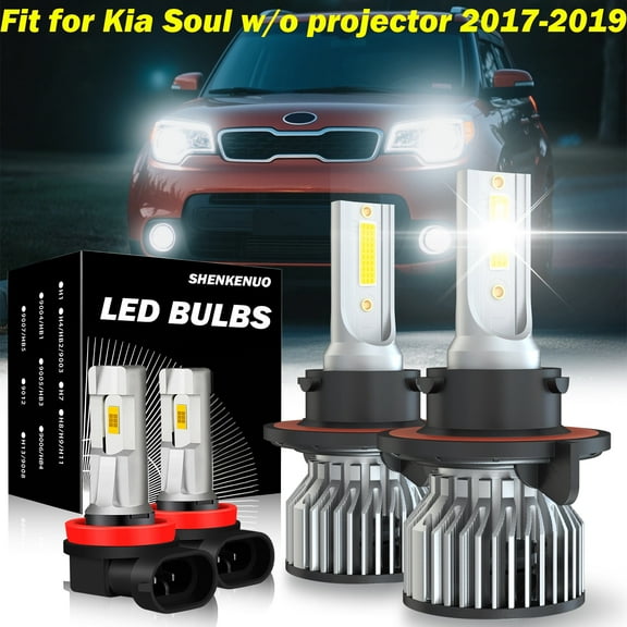 For Kia Soul w/o projector 2017-2019 LED Headlight Bulbs 9008 Hi/Lo Beam H11 Fog Light 6000k 4pcs