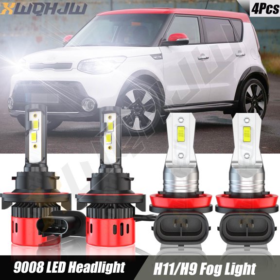 For Kia Soul w/o projector 2017-2019 LED Headlight Bulbs 9008 Hi/Lo Beam H11 Fog Light 6000k 4pcs