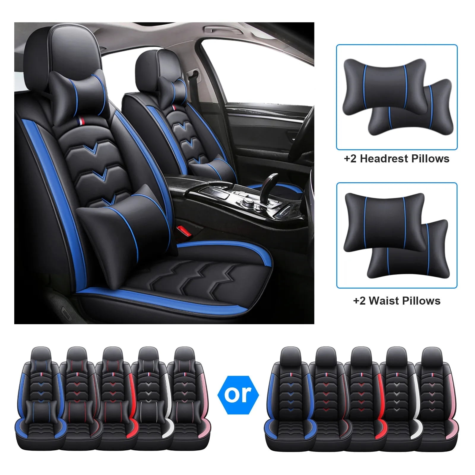 3D Seat Covers for Kia Soul Forte 5 Seat Sedans SUVs Trucks Premium Leather Protector Set Black Pink Walmart