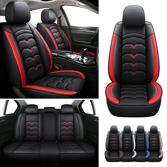 For Kia Stinger Forte Niro Soul Optima Sportage Car Seat Covers, Waterproof 5 Seats Full Set Leather Cushion Protector Black&Red