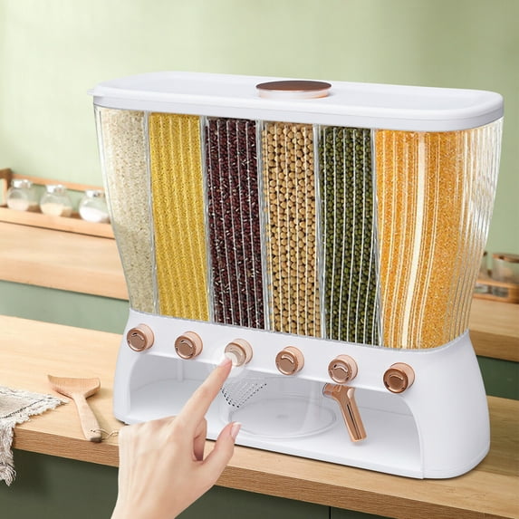 For Kitchen Cereal Storage Dispenser Six-grid Dry Food Dispenser W/Rice Hopper