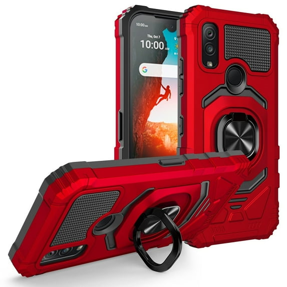For Kyocera DuraSport 5G / UW Case Shockproof Ring Stand Phone Cover with Tempered Glass Screen Protector - Red