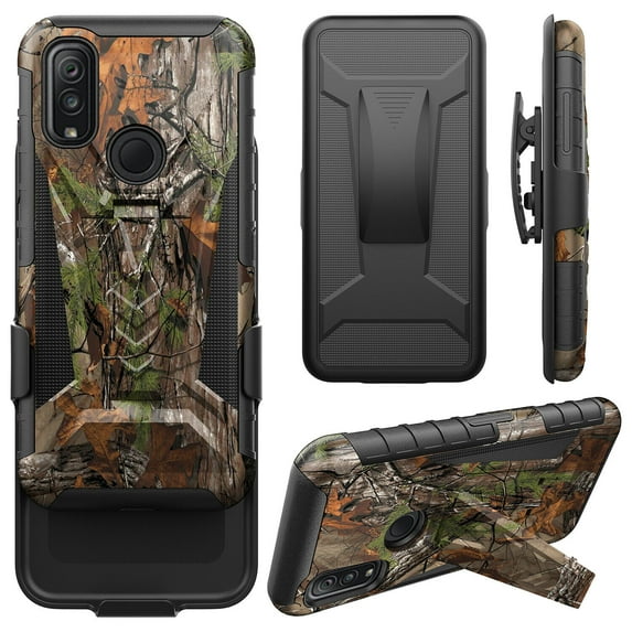 For Kyocera Durasport 5G Durasport 5G UW Holster Belt Clip Kickstand Design Phone Cover With Free Tempered Glass Screen Protector - Camo