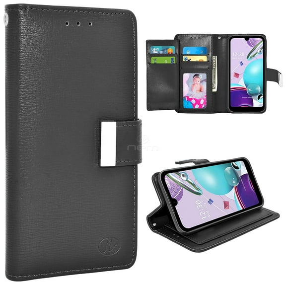For LG Aristo 5 / Fortune 3 / Tribute / K8X / Phoenix 5 / LMK300 Double Flap Folio Leather Wallet Pouch Case Cover Black
