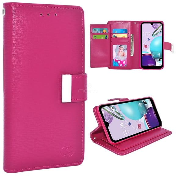 For LG Aristo 5 / Fortune 3 / Tribute / K8X / Phoenix 5 / LMK300 Double Flap Folio Leather Wallet Pouch Case Cover Pink