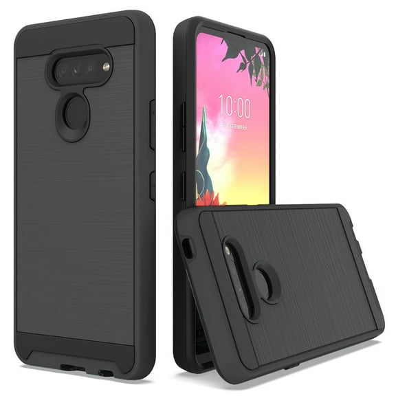 For LG Harmony 4 / K40S / Premier Pro Plus Dual layer Metal Brushed Shockproof Armor Hybrid Case Cover Black