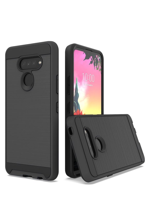 For LG Harmony 4 / K40S / Premier Pro Plus Dual layer Metal Brushed Shockproof Armor Hybrid Case Cover Black