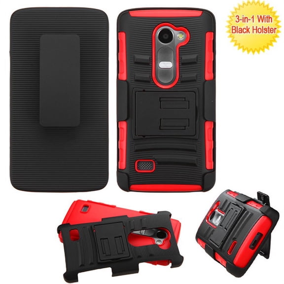 For LG Leon Impact Advanced Armor Protector Cover Case w/Holster (Black and Red)