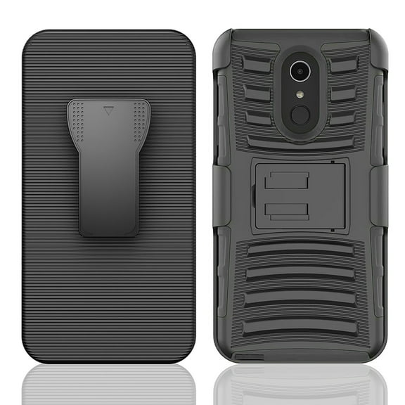 For LG Stylo 4 Belt Case, Shockproof Heavy Duty Rugged Holster Locking Swivel Belt Clip Full Body Case Cover Shell & Kickstand Combo Black