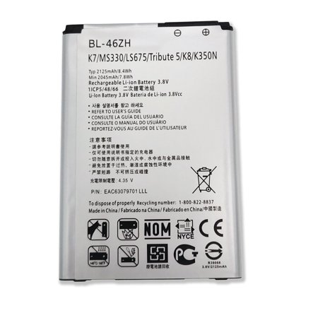 For LG Tribute 5 K7 MS330 K330 Rechargeable Li-ion Phone BL-46ZH Battery 2125mAh