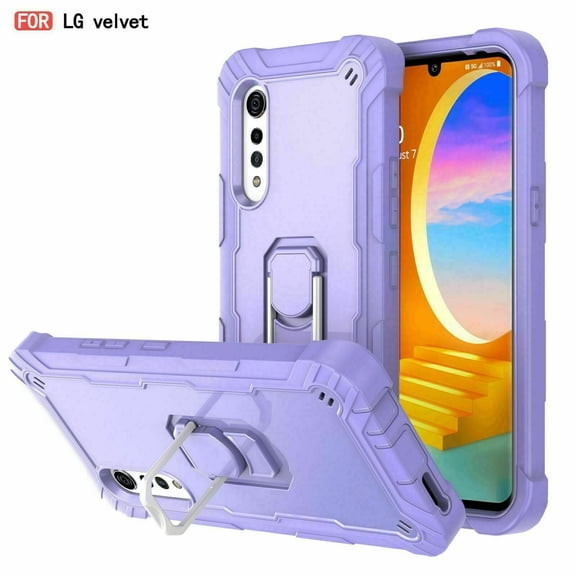 For LG Velvet 5G Heavy Duty Shockproof Hybrid Rugged Ring Holder Back Case Cover