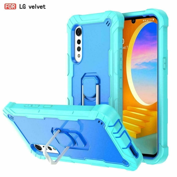 For LG Velvet 5G Heavy Duty Shockproof Hybrid Rugged With Ring Holder Back Case Cover