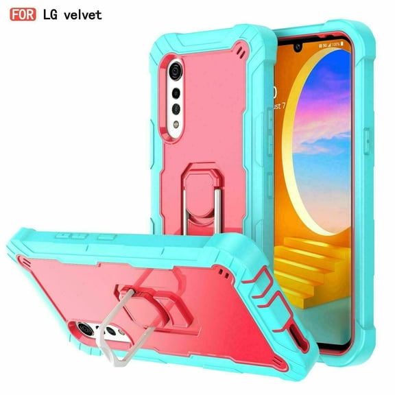 For LG Velvet 5G Heavy Duty Shockproof Hybrid Rugged With Ring Holder Back Case Cover