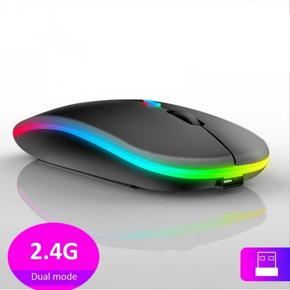 For Laptop PC Macbook Gaming Mouse 2.4G LED Backlit USB Rechargeable Wireless Mouse Bluetooth BLACK