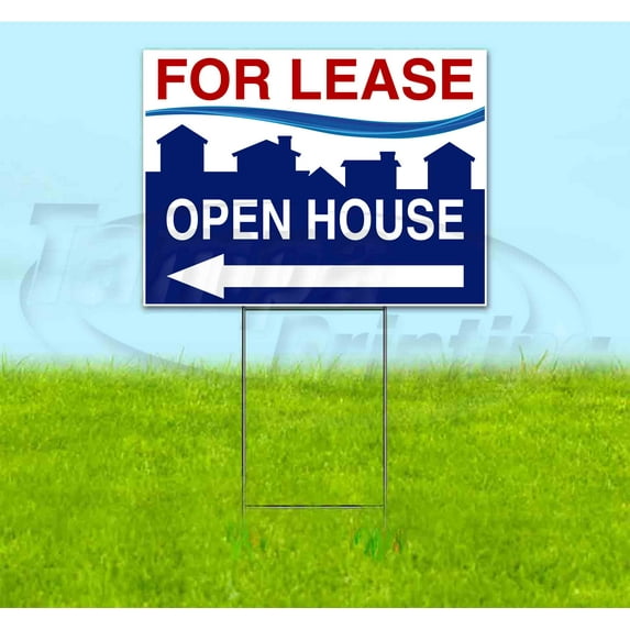 For Lease Open House Left (18" x 24") Yard Sign, Includes Metal Step Stake