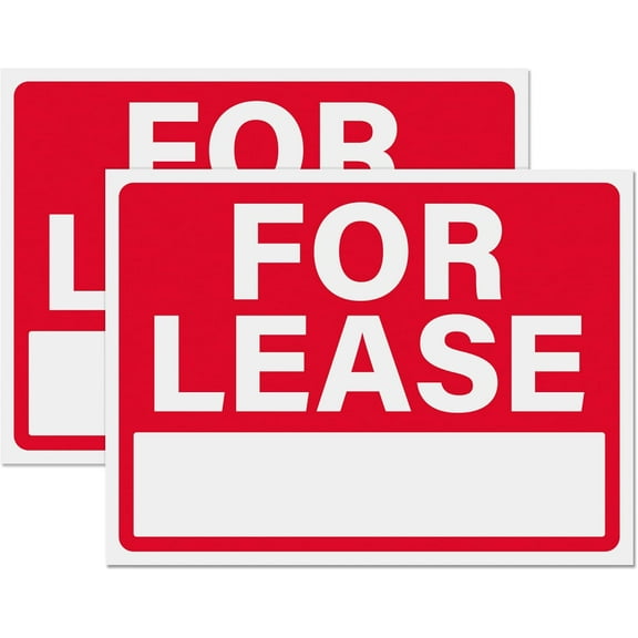 For Lease Sign 12x16, Plastic Sign for Home, Office, Commercial Propety, Waterproof Plastic (Pack of 2)