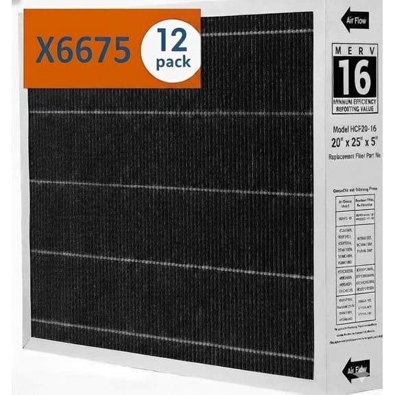 For Lennox X6675 Replacement furnace filter 20x25x5 Merv 16 Compatible with Lennox & Honeywell HVAC System Furnace Pleated Air Filters (8 pack)
