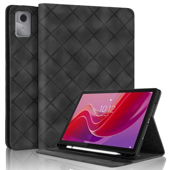 for Lenovo Idea Tab 11 inch 2025 (TB-336ZU/TB-336FU) Case, Rhombus Grid Pattern Multiple Viewing Angles Stand Slim Folio Cover (Black)