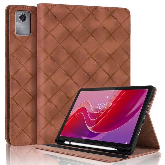 for Lenovo Idea Tab 11 inch 2025 (TB-336ZU/TB-336FU) Case, Rhombus Grid Pattern Multiple Viewing Angles Stand Slim Folio Cover (Brown)