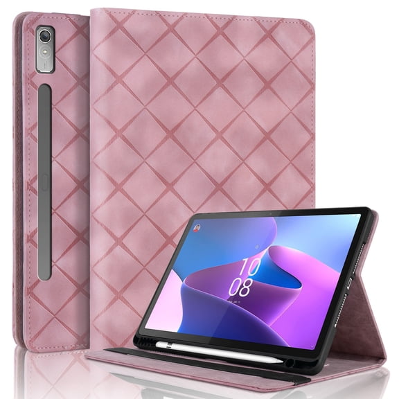 for Lenovo Idea Tab Pro 12.7 inch 2025 (TB-373FU/TB-375FC) Case, Rhombus Grid Pattern Multiple Viewing Angles Stand Slim Folio Cover (Pink)