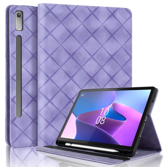 for Lenovo Idea Tab Pro 12.7 inch 2025 (TB-373FU/TB-375FC) Case, Rhombus Grid Pattern Multiple Viewing Angles Stand Slim Folio Cover (Purple)